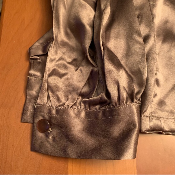 Brunetta 100% silk button down blouse in champagne-small - Picture 3 of 9